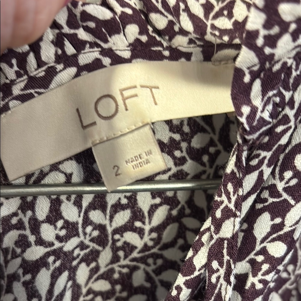 Loft Vine Ruffle Tie Neck Dress Knee Length Long Sleeves Purple Women Size 2 - Picture 5 of 6